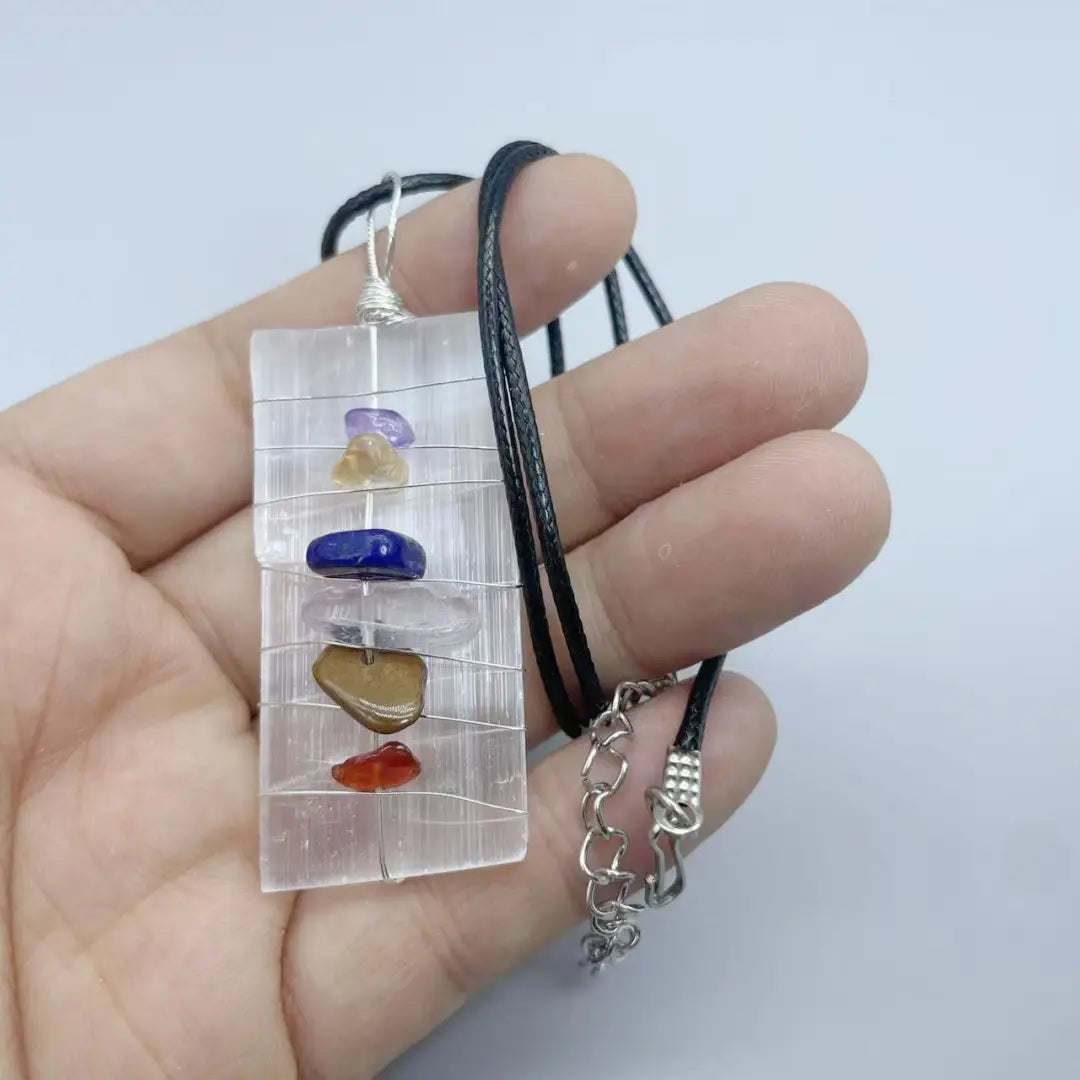 7 Chakra Crystals Selenite Necklace